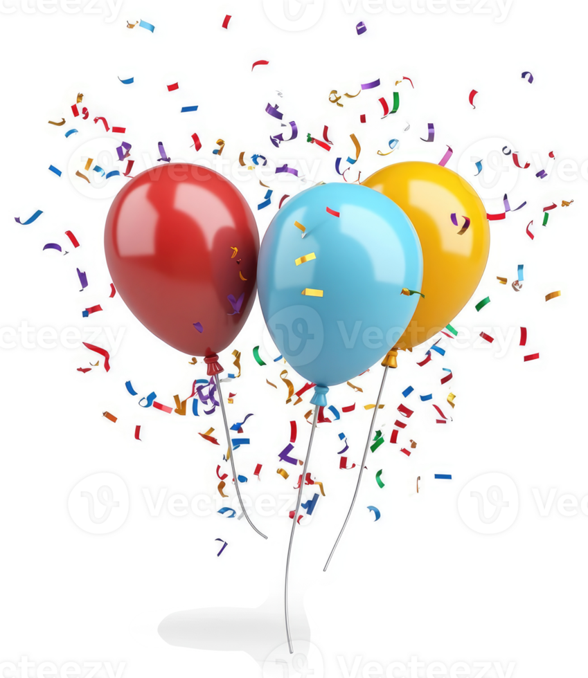 Colorful balloons and confetti celebrating a joyous occasion. png