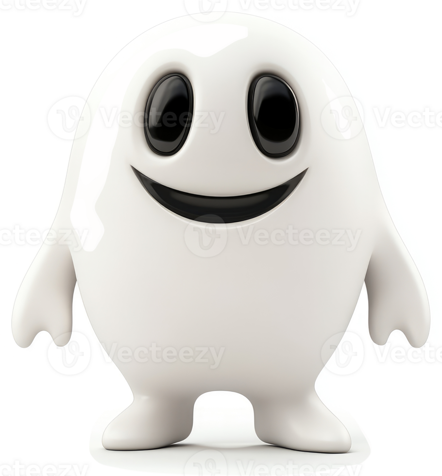 Smiling white cartoon creature with large eyes. png