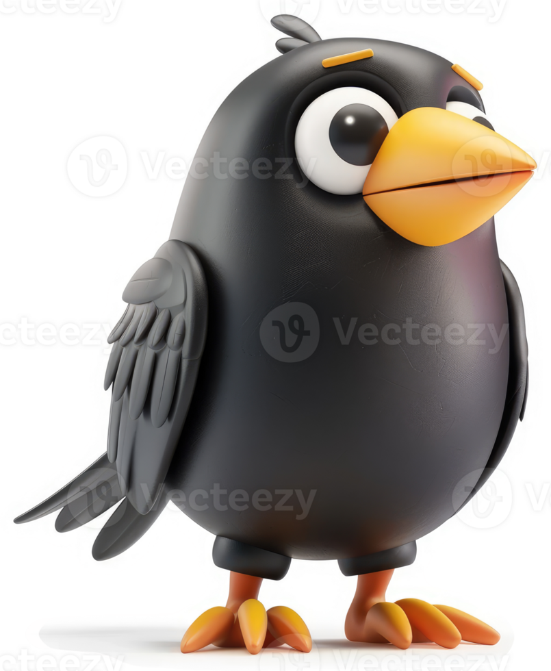 Cute cartoon crow, posed in profile view. png