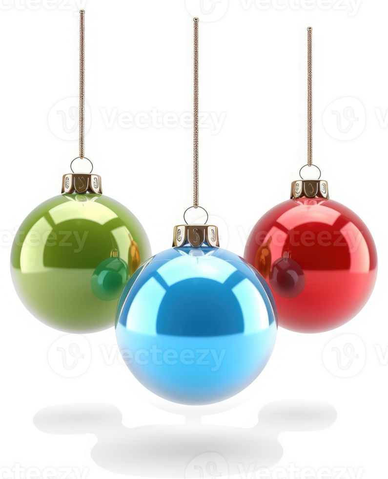 Colorful christmas ornaments hanging in a festive display. png
