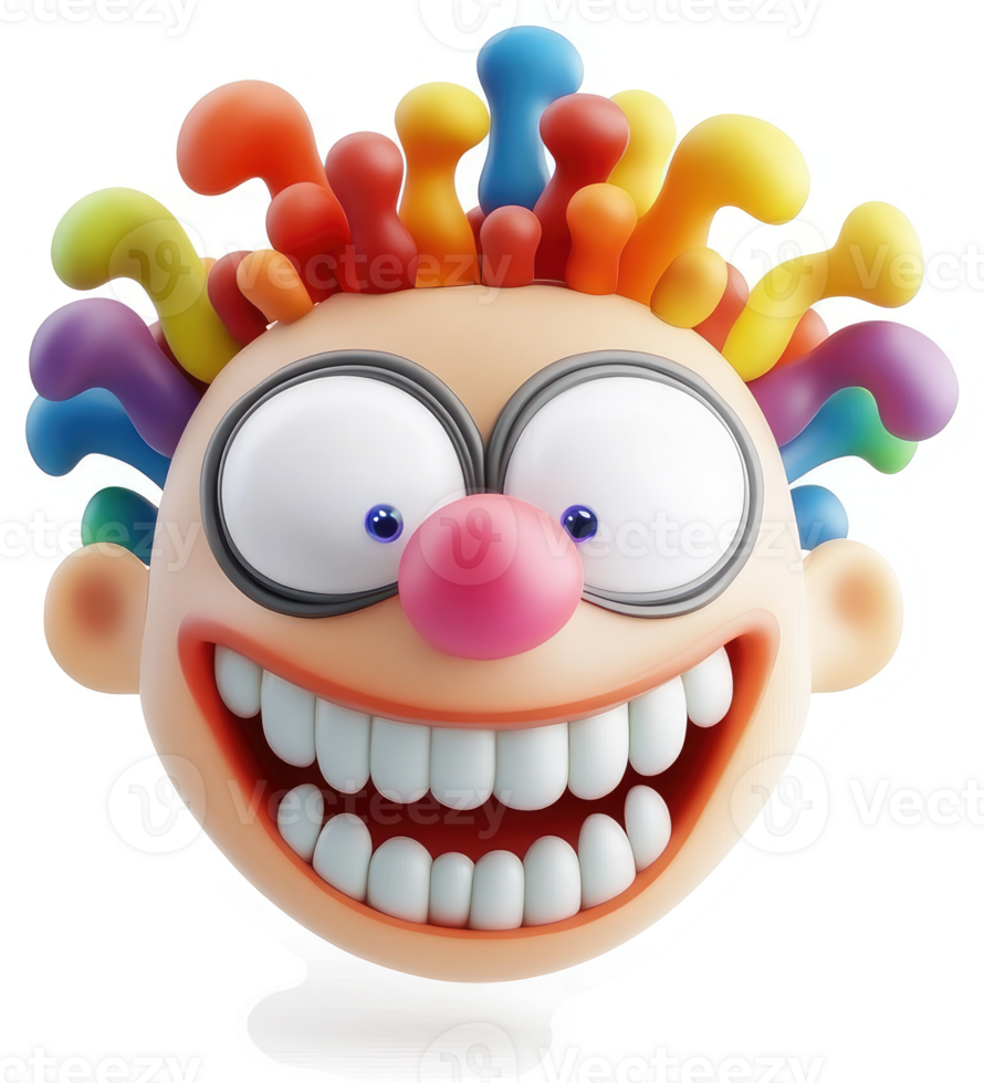Vibrant cartoon face with exaggerated features. png