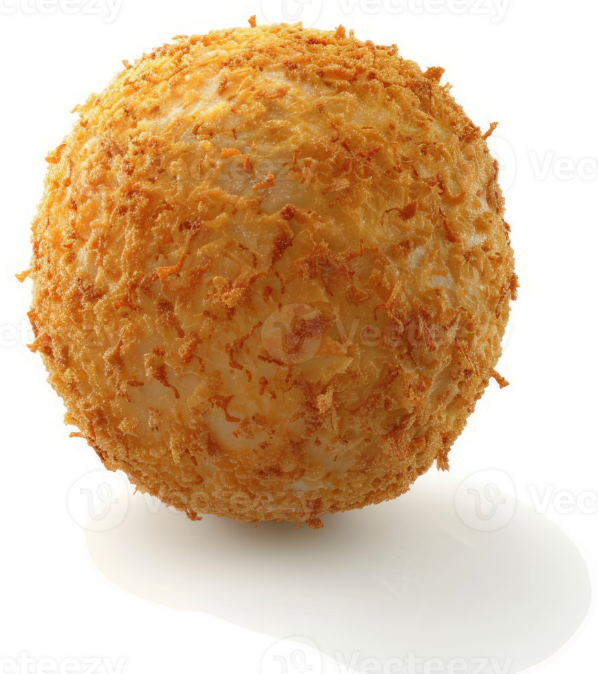 Round, golden-brown coconut-covered dessert sphere. png