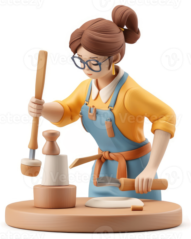 A stylized illustration of a woman preparing a meal. png