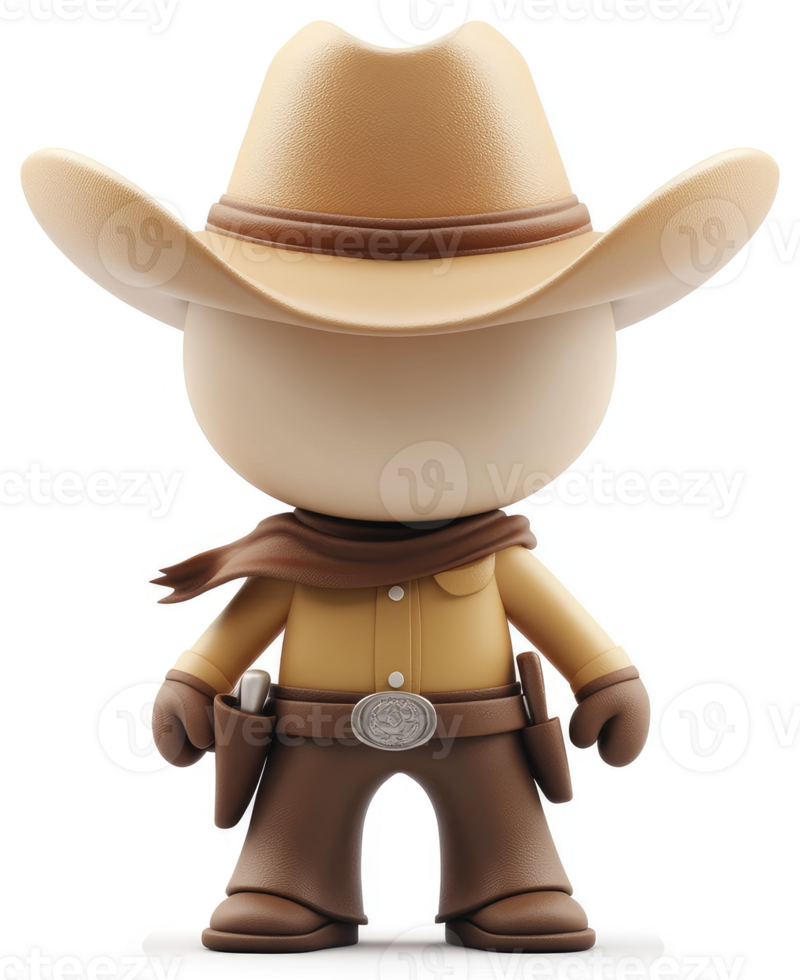 Cartoon cowboy figurine in a light brown cowboy hat. png