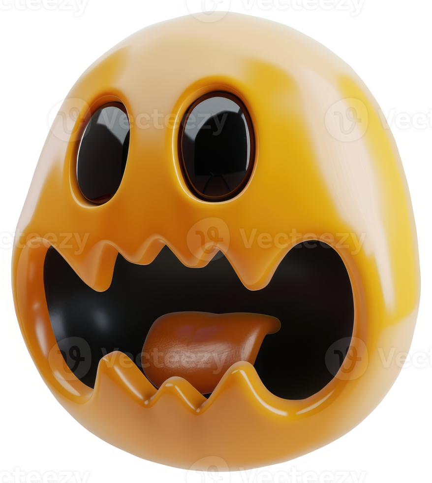 A round, orange, cartoon character with wide, fearful eyes and a gaping mouth. png