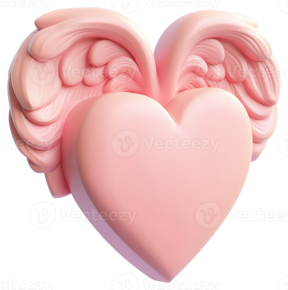 Pink heart with angel wings, a symbol of love and flight. png