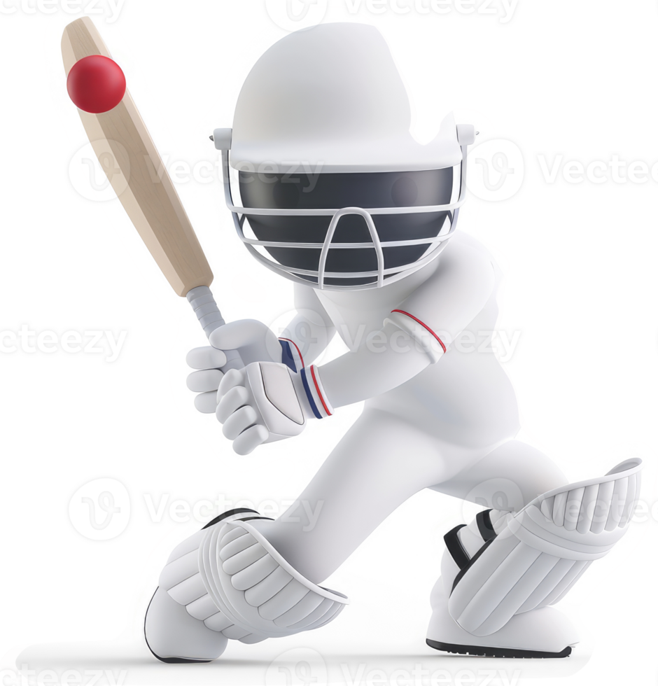 Cricket player in action strikes a ball. png