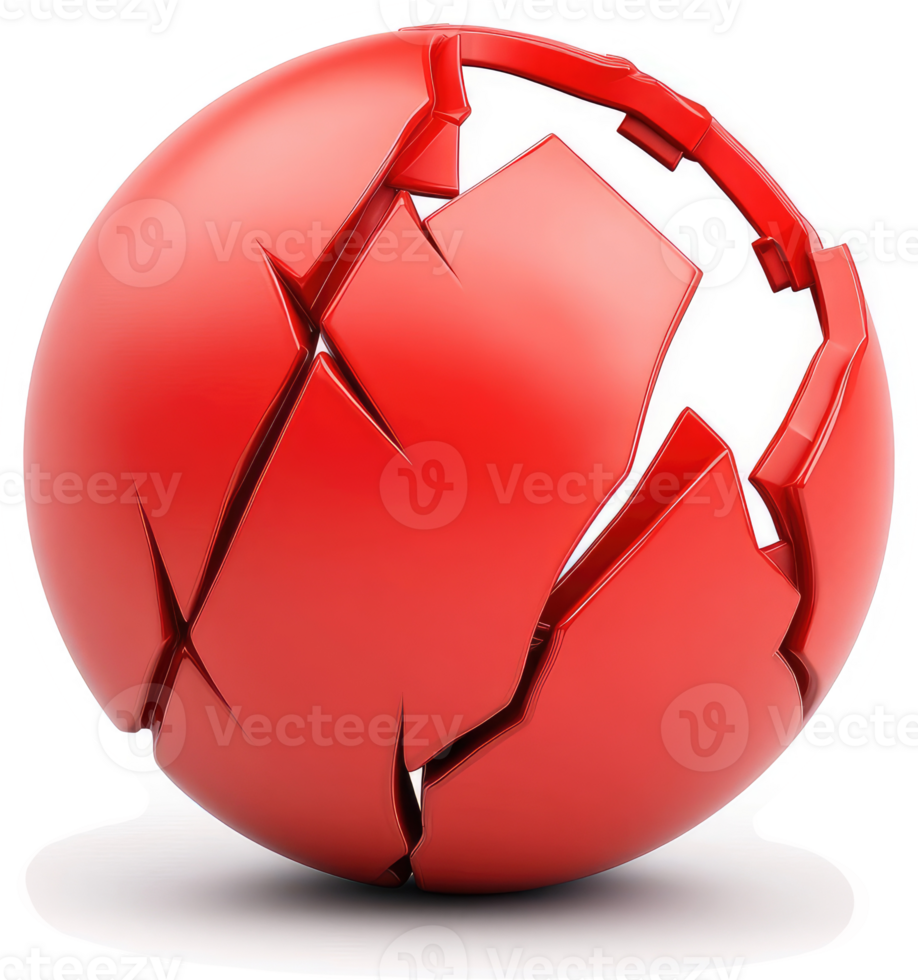 A fractured red sphere, showcasing a shattered, three-dimensional form. png