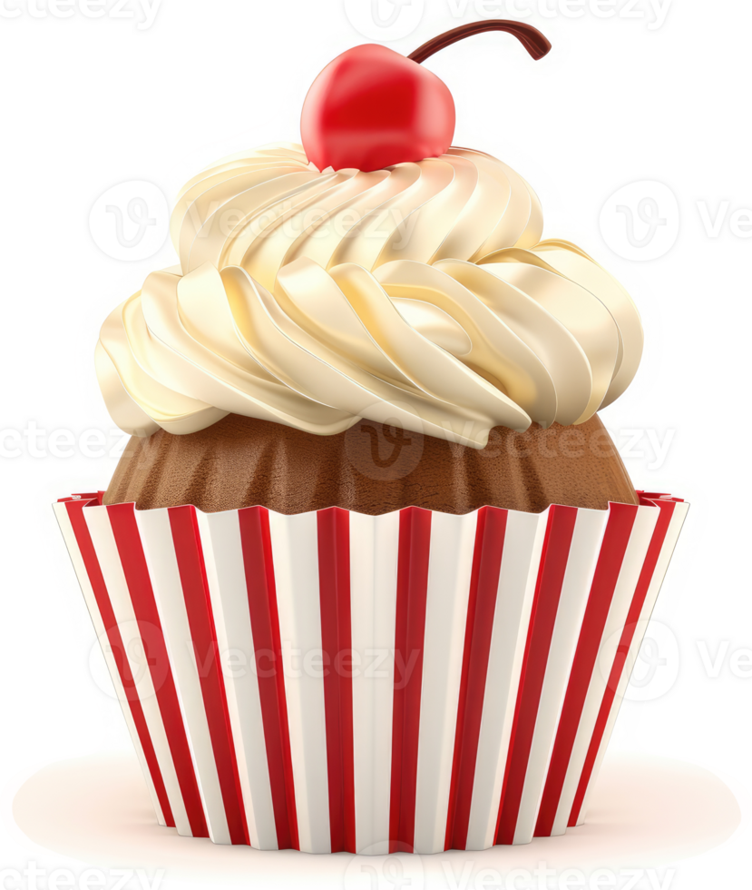 Delicious chocolate cupcake with a sweet cherry and whipped cream. png