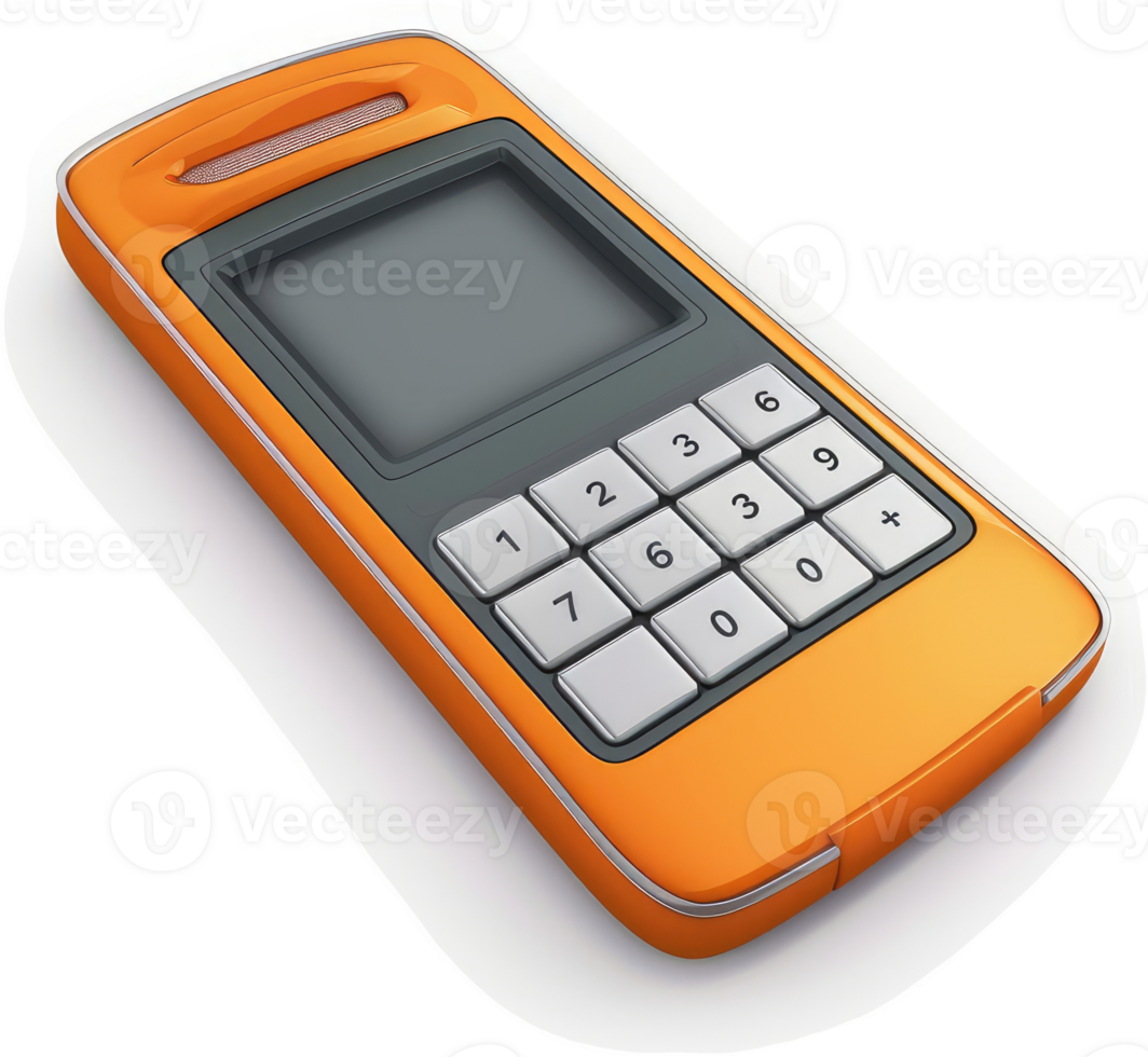 Portable orange digital device with numeric keypad. png