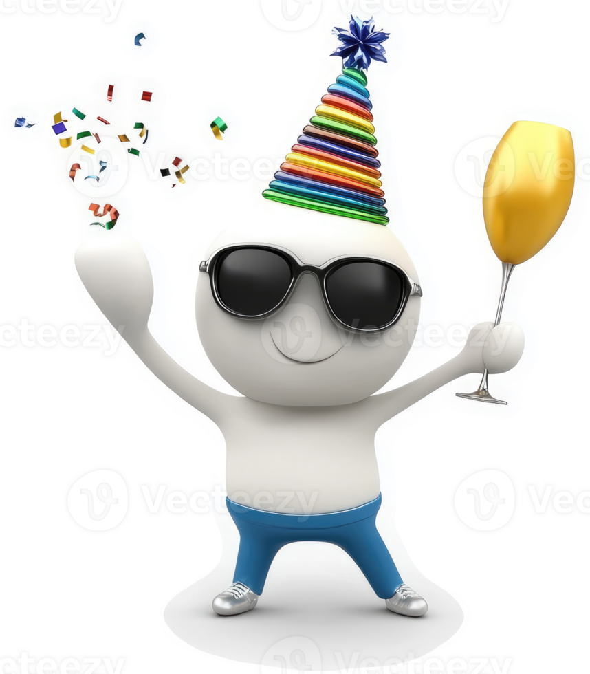 Happy cartoon character celebrates with champagne. png