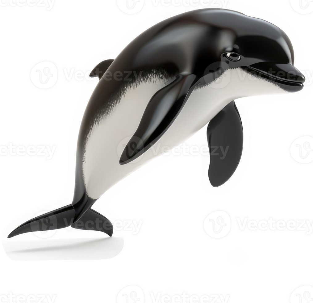 Black and white dolphin leaping in the air. png