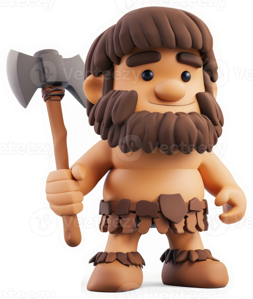 Cartoon caveman character holding an axe. png
