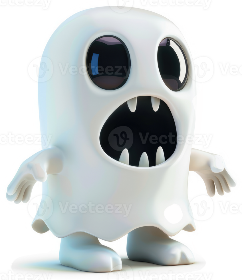 Cartoon ghost character with large eyes and a wide-open mouth. png