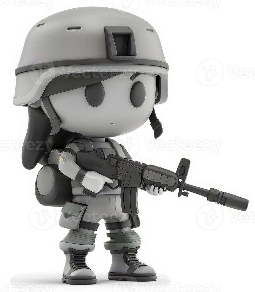 Gray-toned military figure holding an assault rifle. png