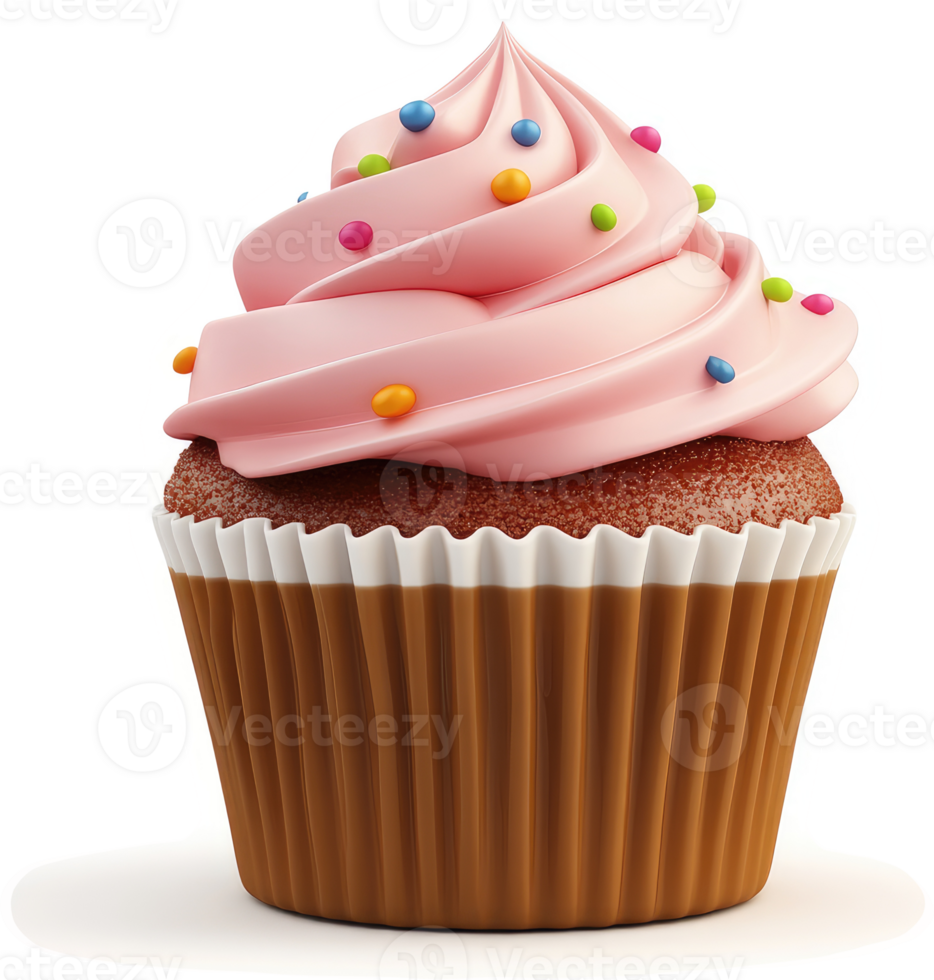 A delectable, frosted cupcake with colorful sprinkles. png