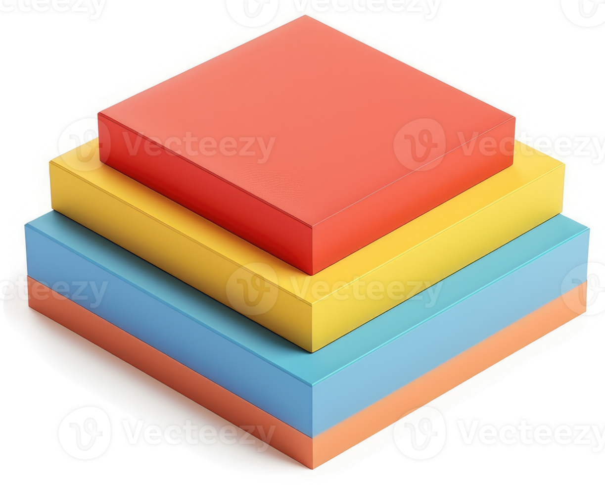 Stacked colorful sticky notes in a pyramid design. png