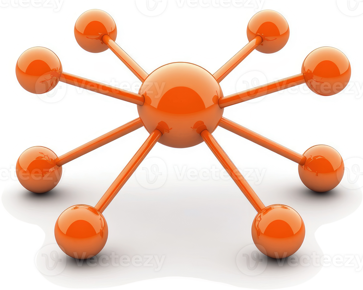 Orange interconnected sphere network graphic. png