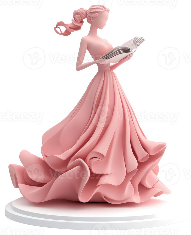 Elegant figure in a flowing pink gown, holding an open book. png
