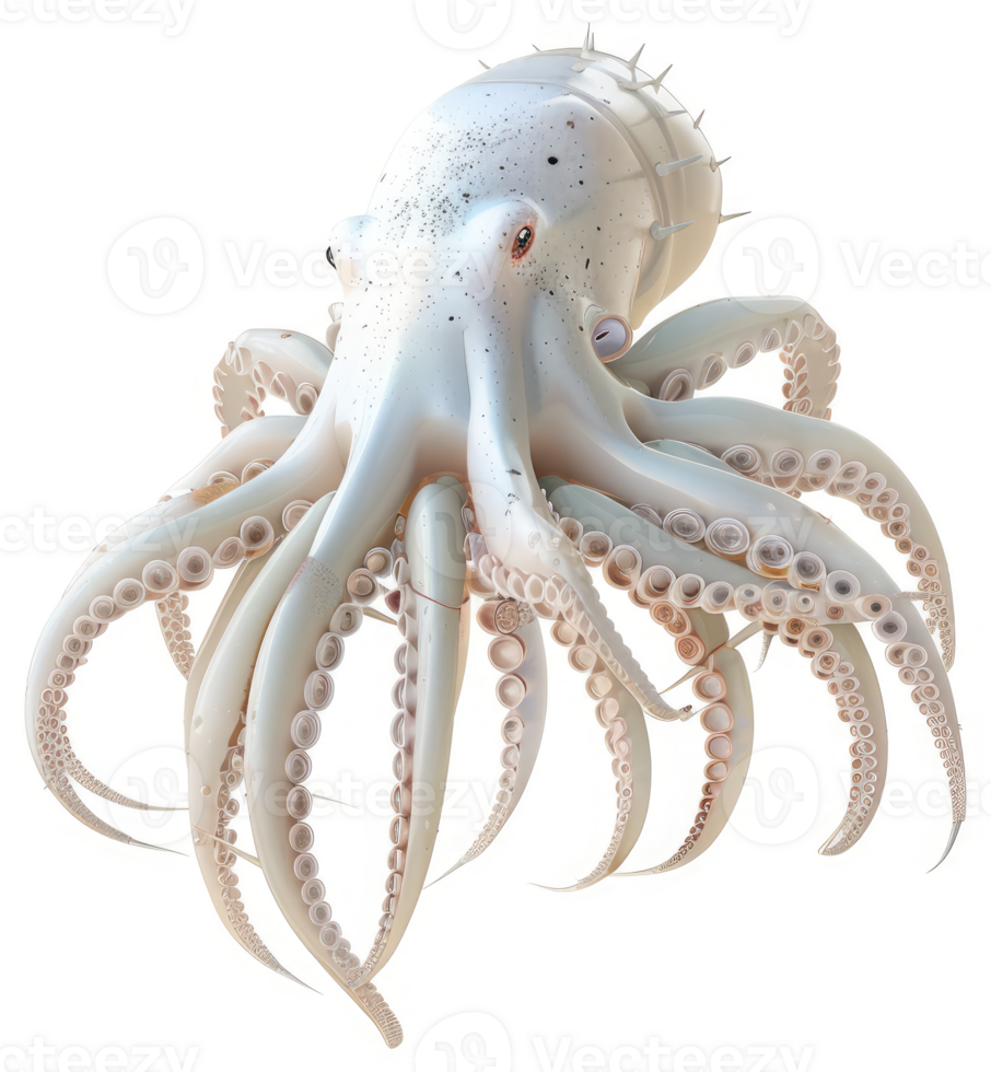 A digitally rendered, detailed illustration of a white octopus. png