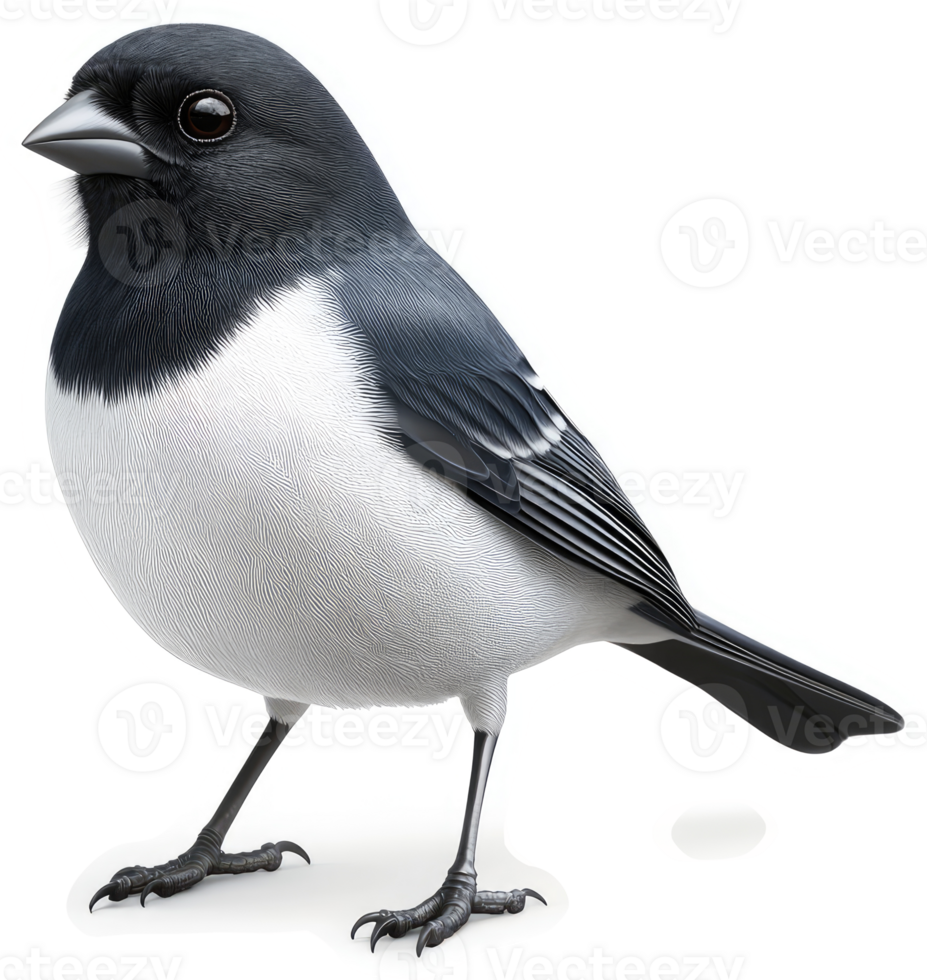 Close-up of a small black and white songbird. png