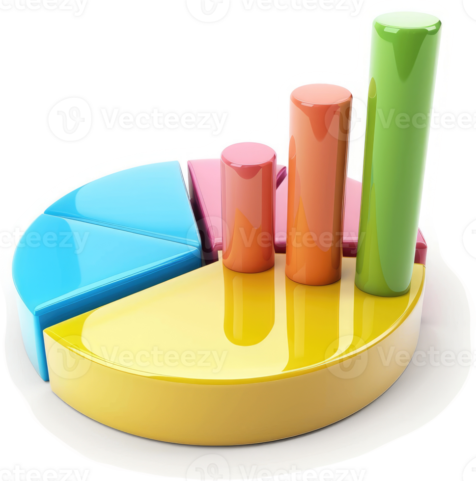 Colorful pie chart and bar graph illustrate data. png