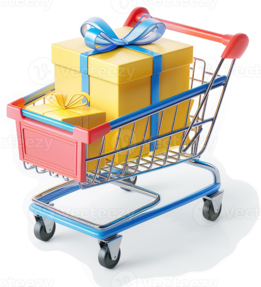 Shopping cart overflowing with a large gift. png