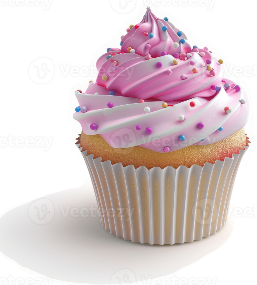 Pink frosted cupcake with colorful sprinkles. png