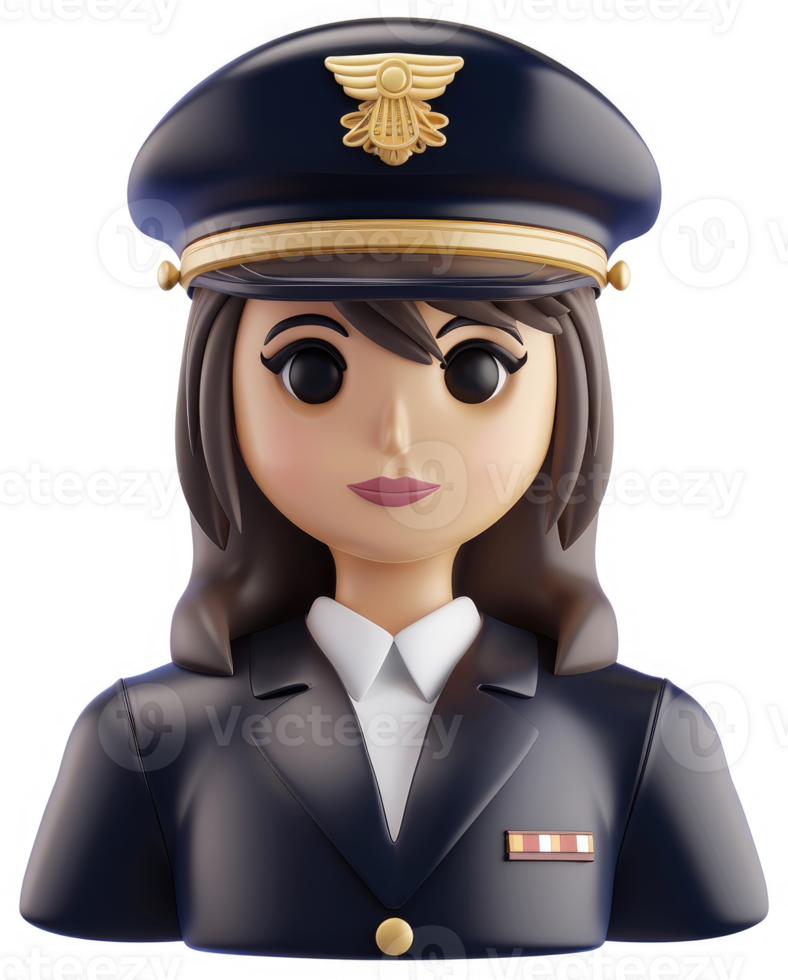 Cartoon female pilot in uniform. png