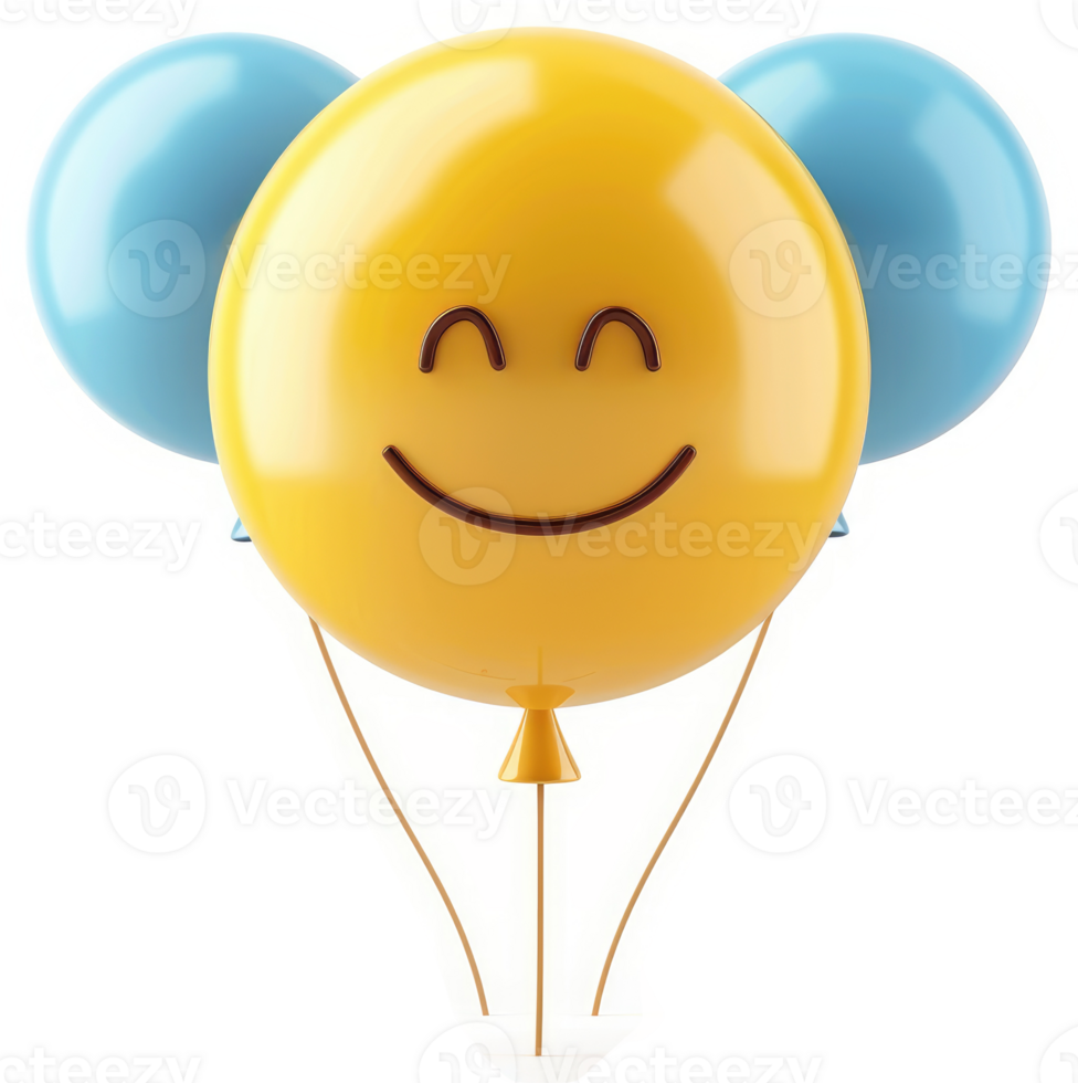 Three balloons with a smiling face emoji design. png