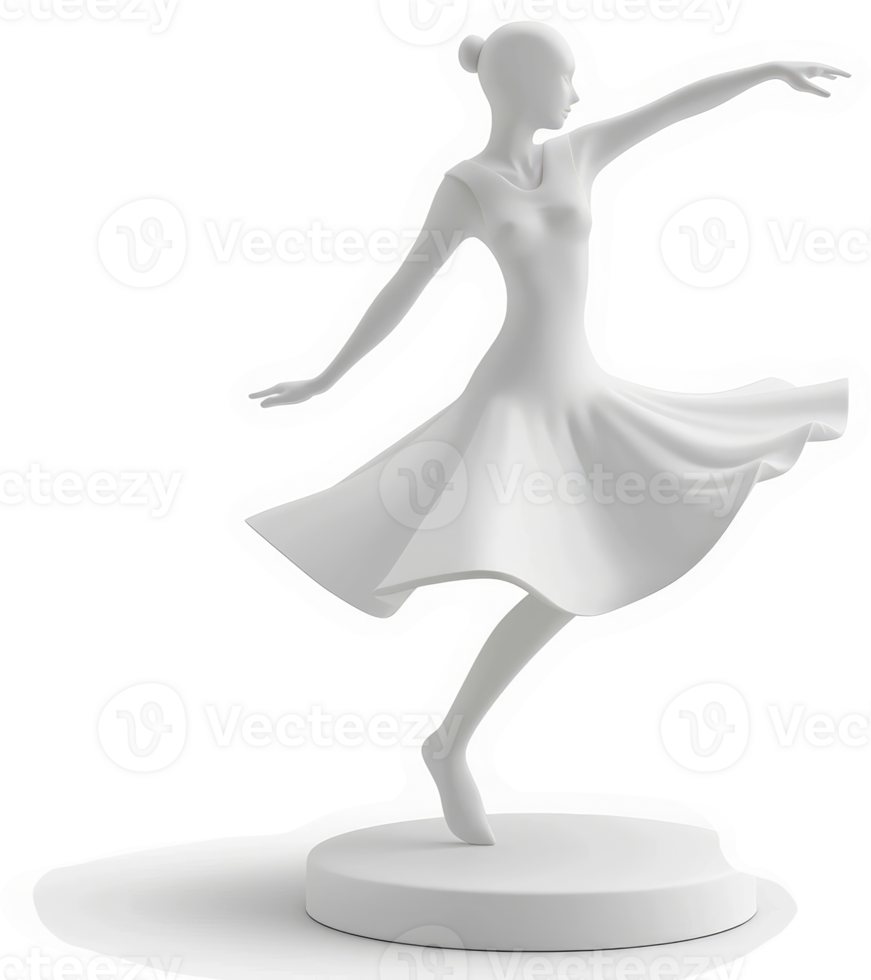 Graceful ballerina figurine in flowing white dress. png