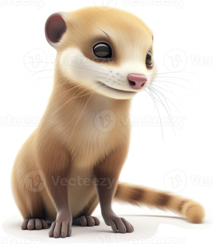 Digital illustration of a cute, light brown weasel-like creature. png