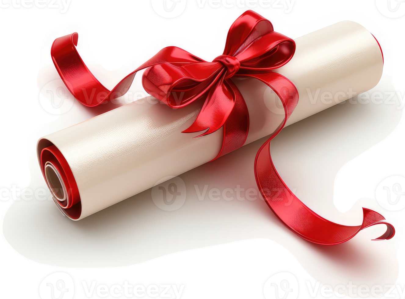 Rolled diploma adorned with a vibrant red ribbon bow. png