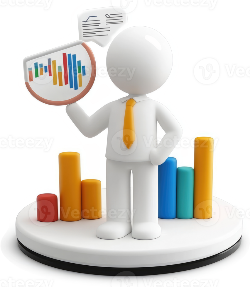 Business person presenting data visualizations. png