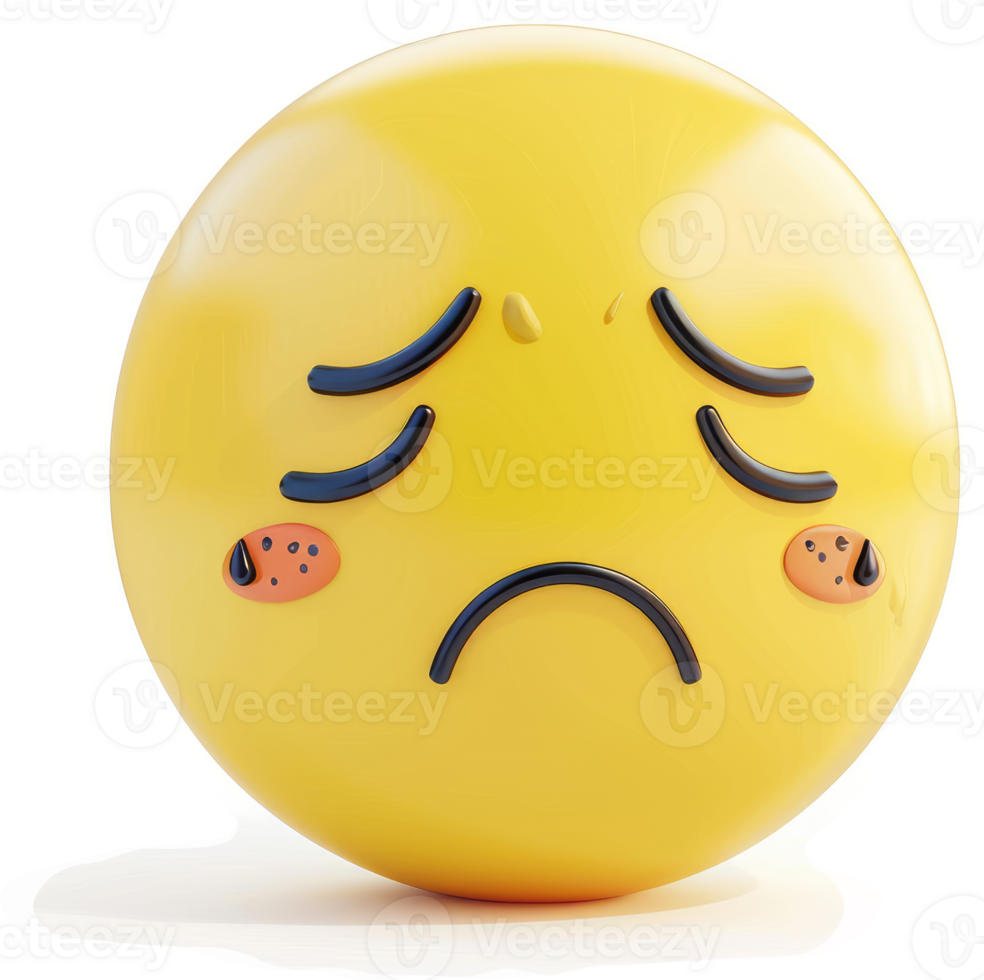 Circular, expressive emoji portraying sadness. png