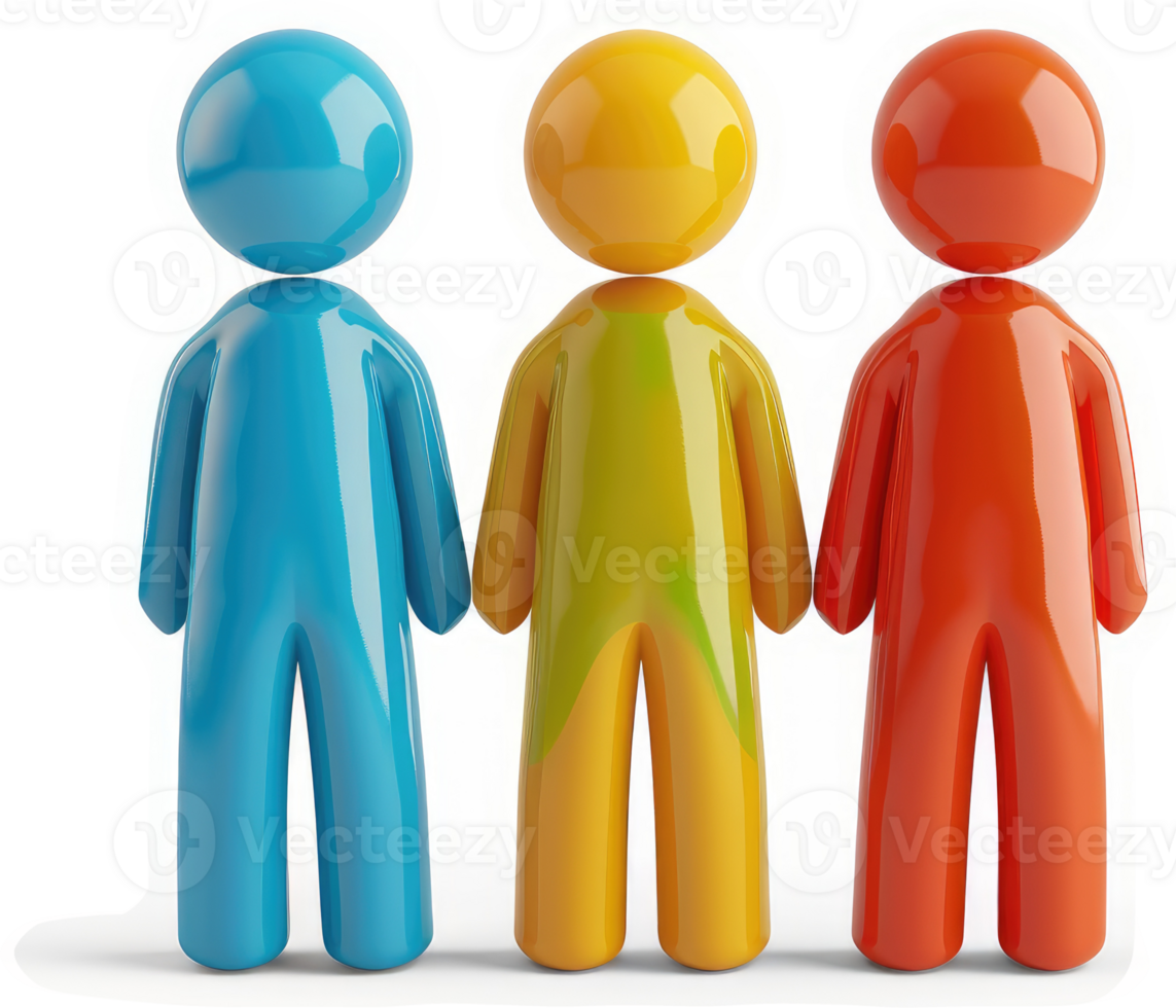 Three colorful figures stand together in a row. png