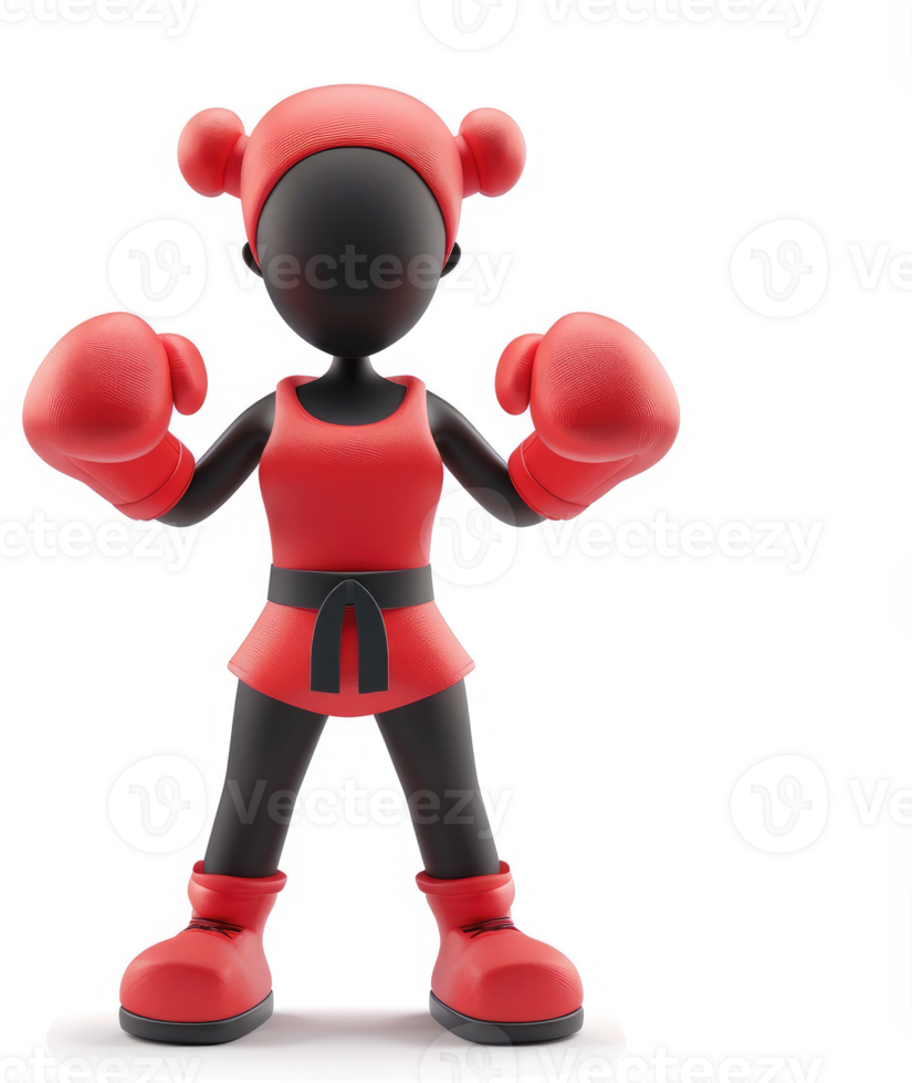 Confident female boxer in fighting stance. png