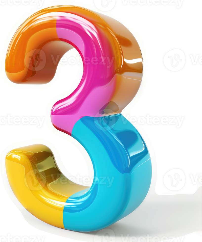 Colorful, glossy number three design. png