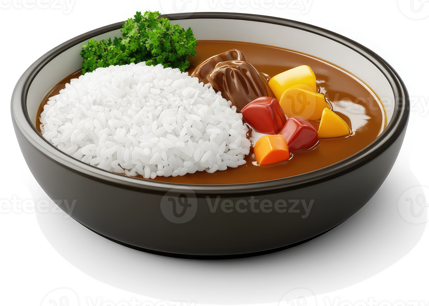 A savory bowl of curry and rice. png