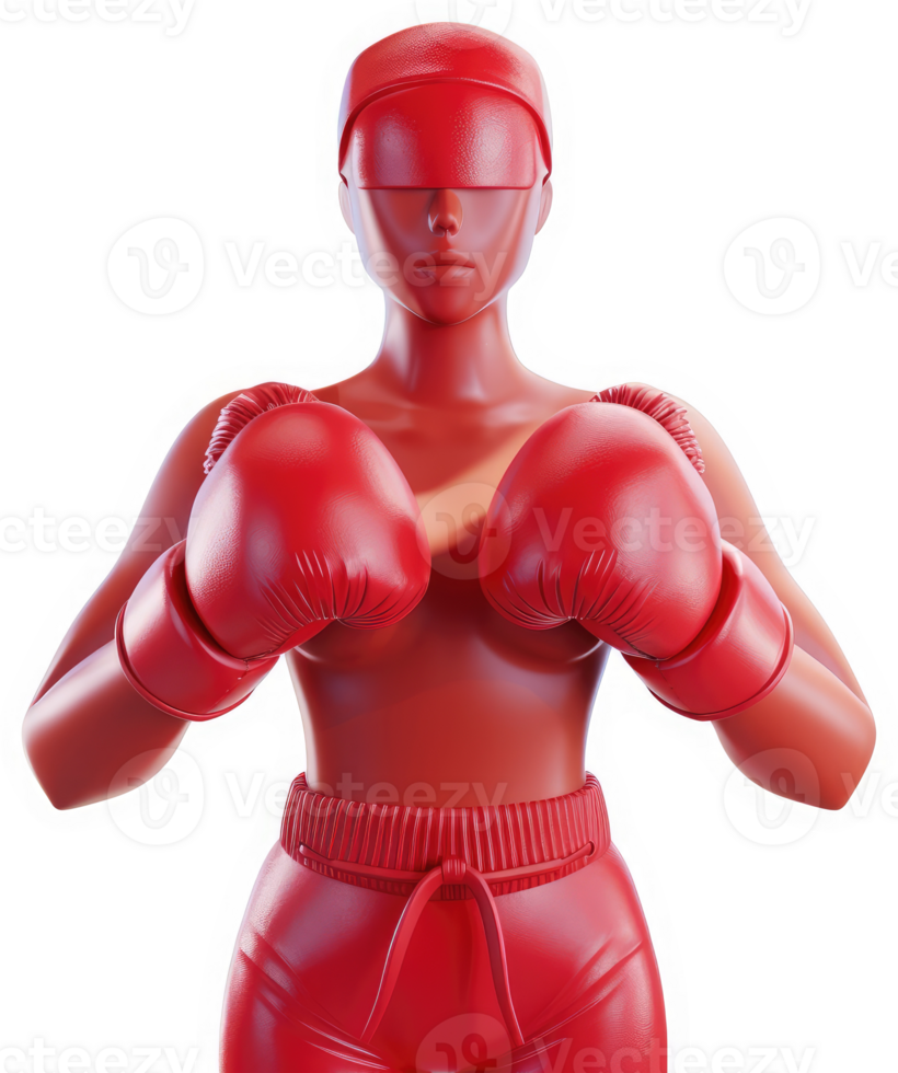 Red-clad female boxer figure, poised in fighting stance. png