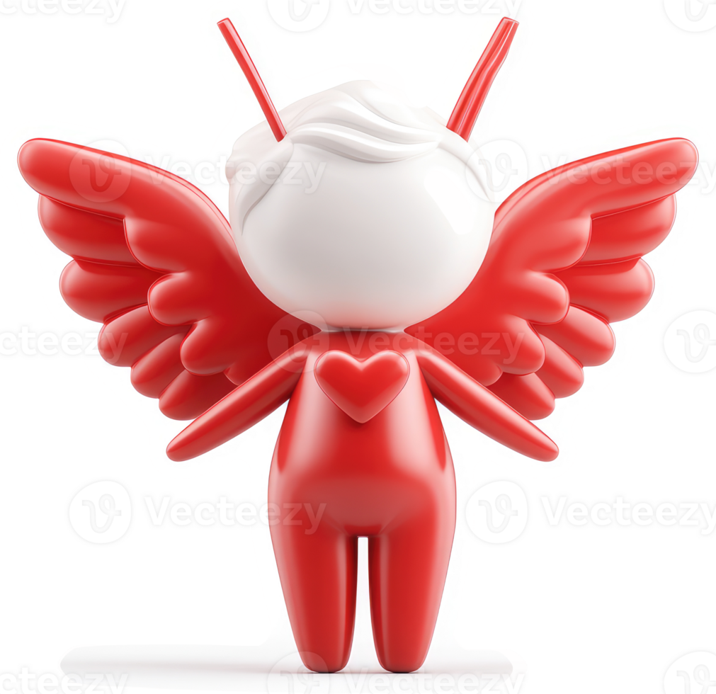 Playful, stylized red and white cherubic figure with wings. png