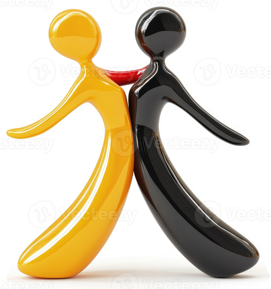 Two stylized figures embrace, representing unity and diversity. png