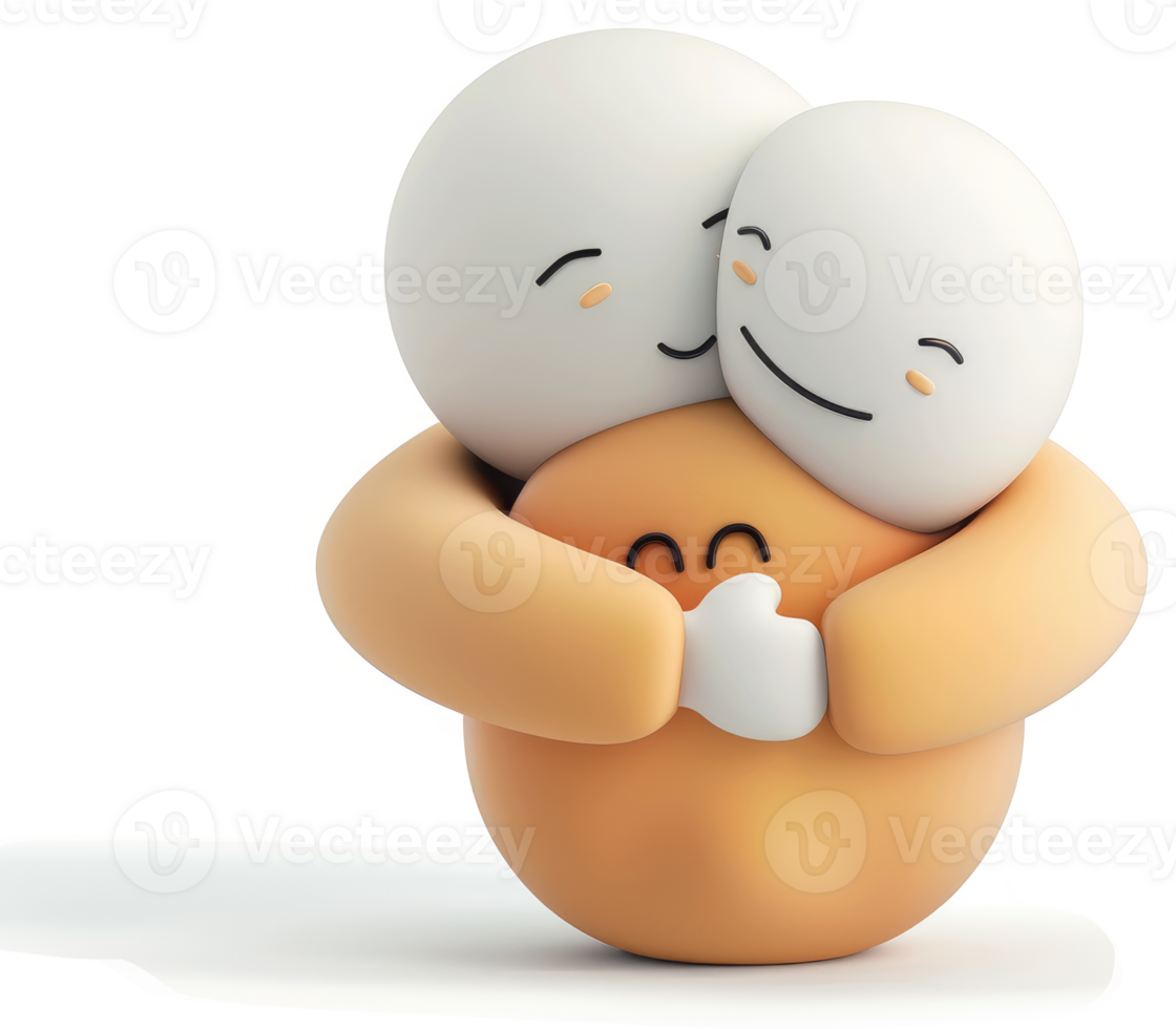 Two endearing cartoon characters embrace in a warm hug. png