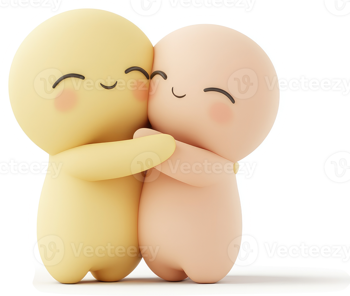 Two adorable cartoon figures embrace in a sweet hug. png