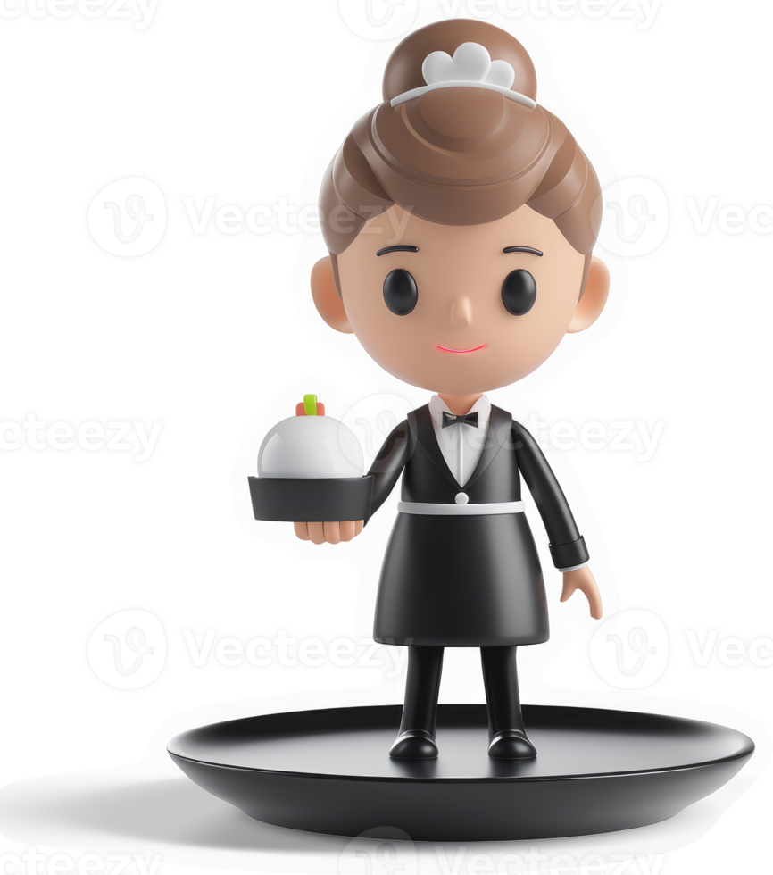 Cute cartoon waitress holding a sweet treat. png