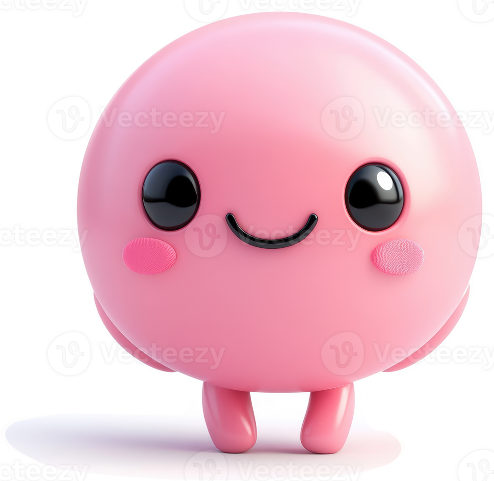 Playful pink round character with expressive features. png