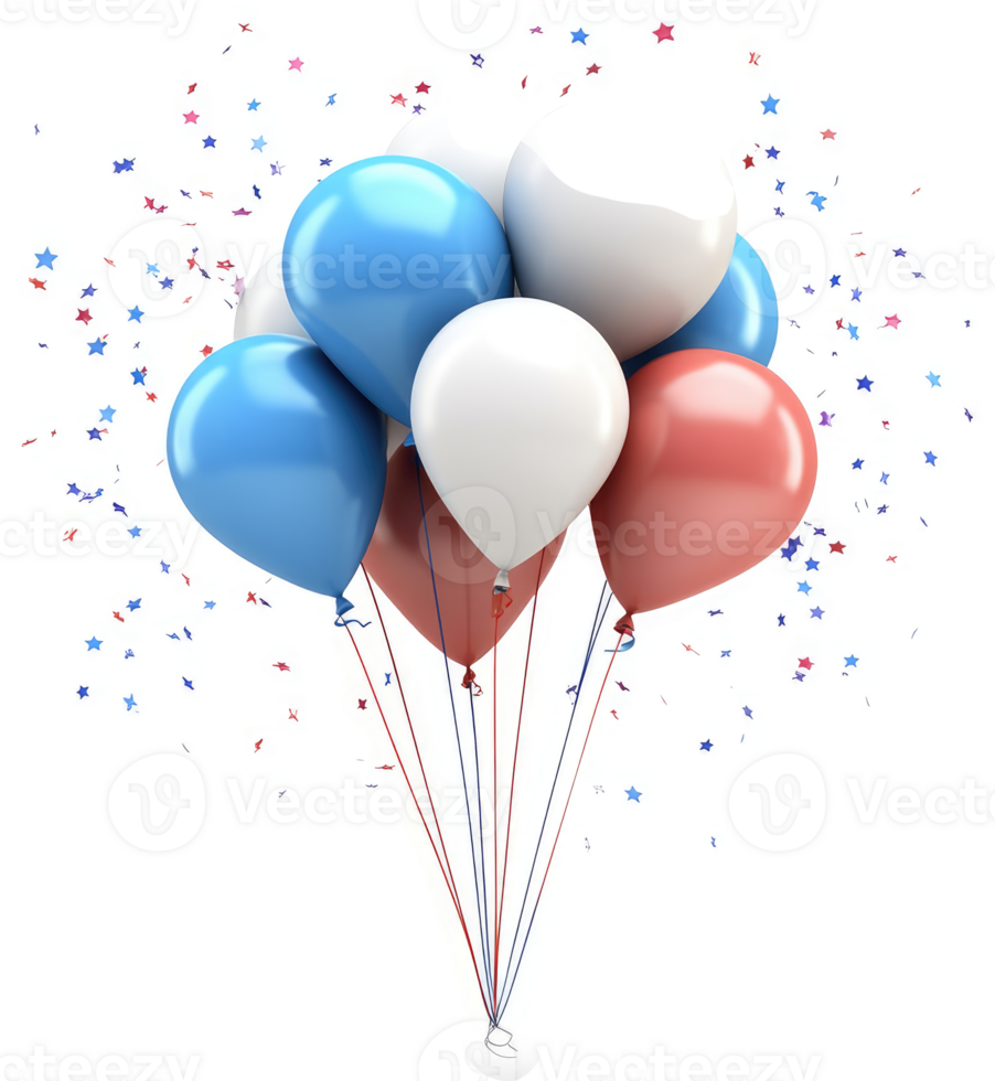 Festive bunch of assorted balloons with celebratory confetti. png