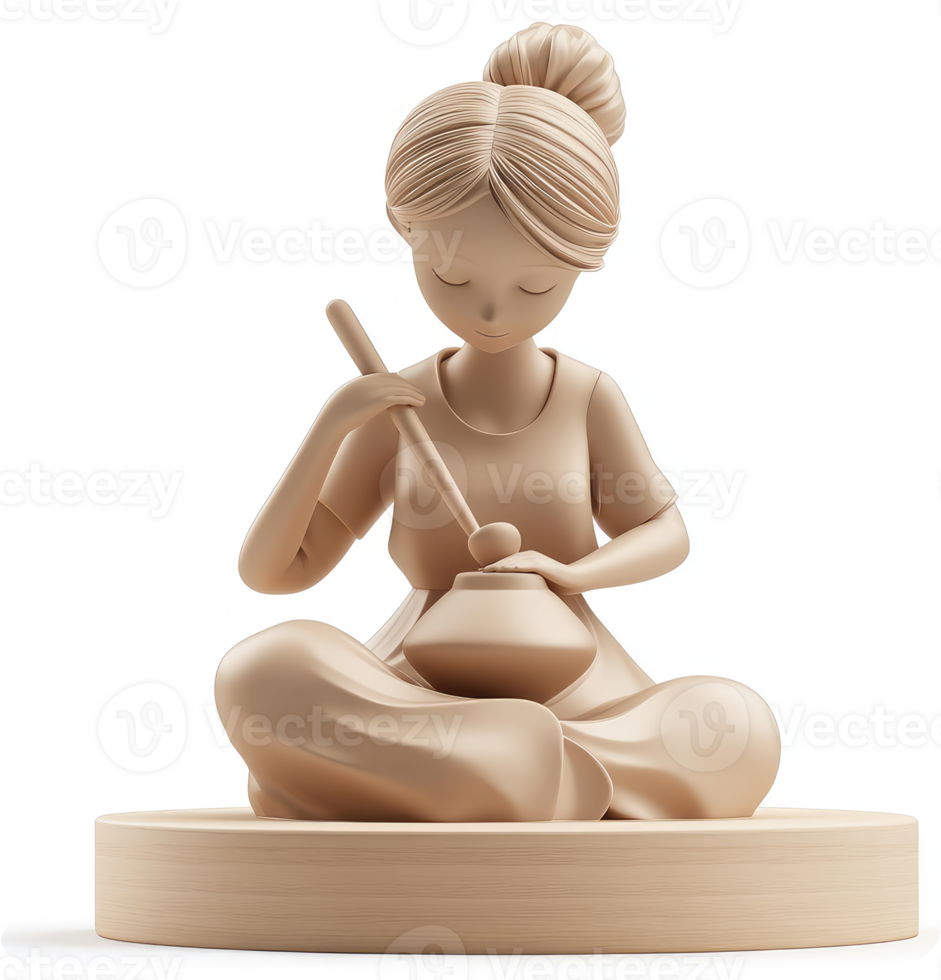 A seated girl crafts a pot, diligently focused. png