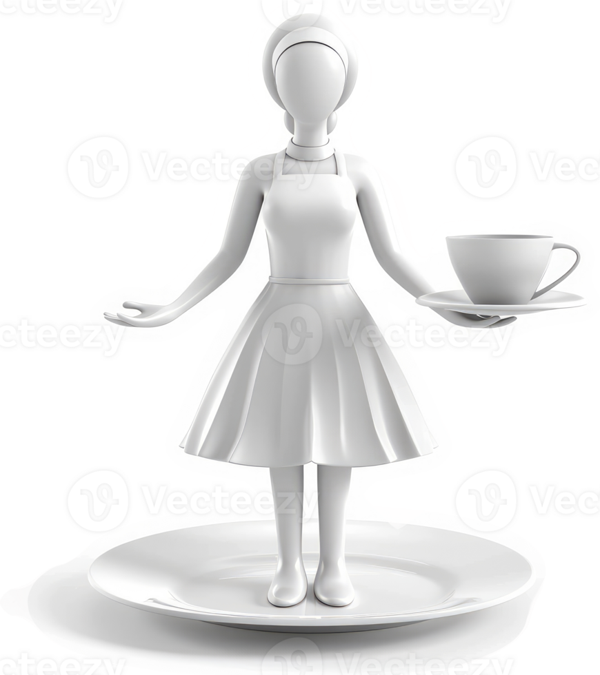 Stylized figurine of a waitress holding a coffee cup. png