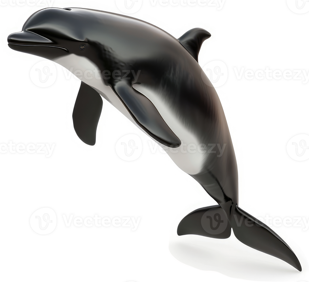 A leaping bottlenose dolphin against a plain background. png
